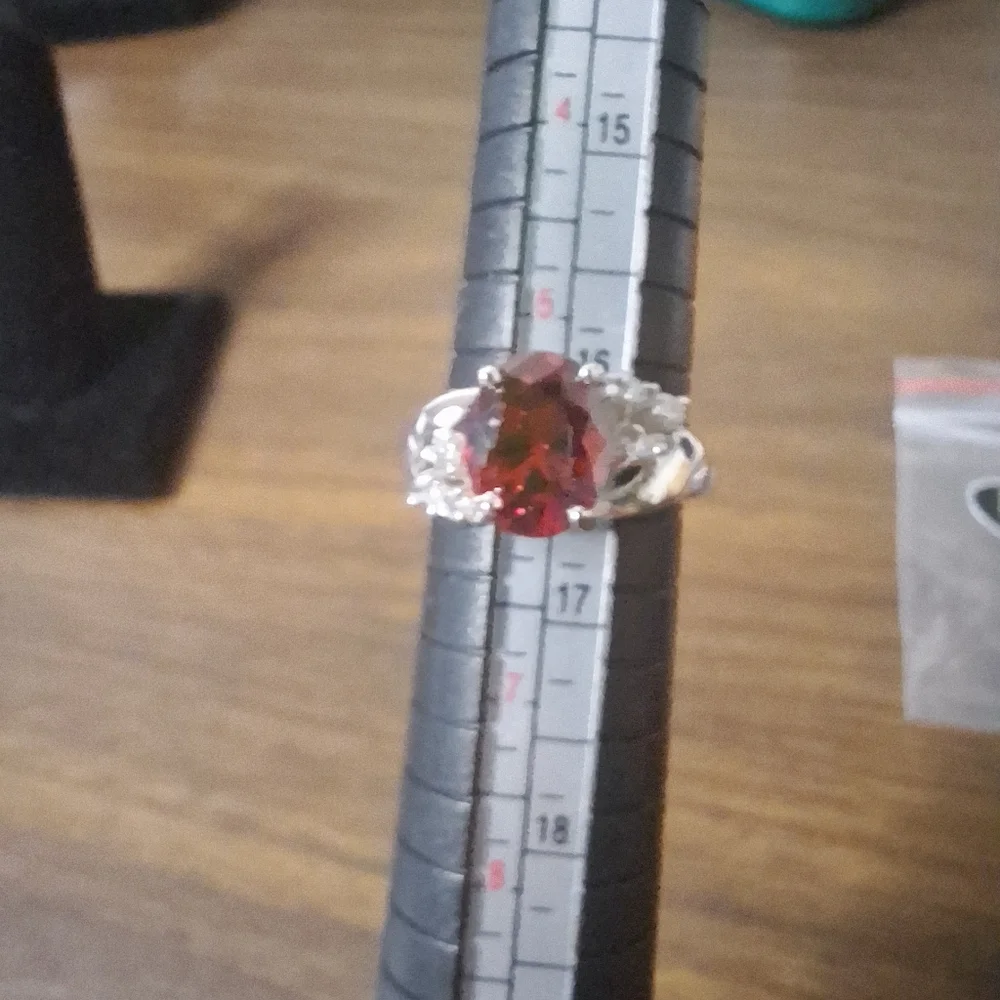 Red Swarovski Crystal Oval Statement Ring Silver Tone